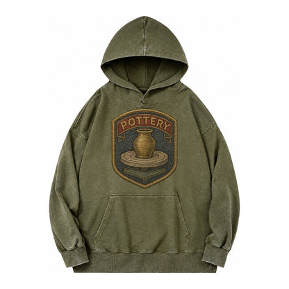 Pottery Wheel Vintage Washed Hoodie – Army Green