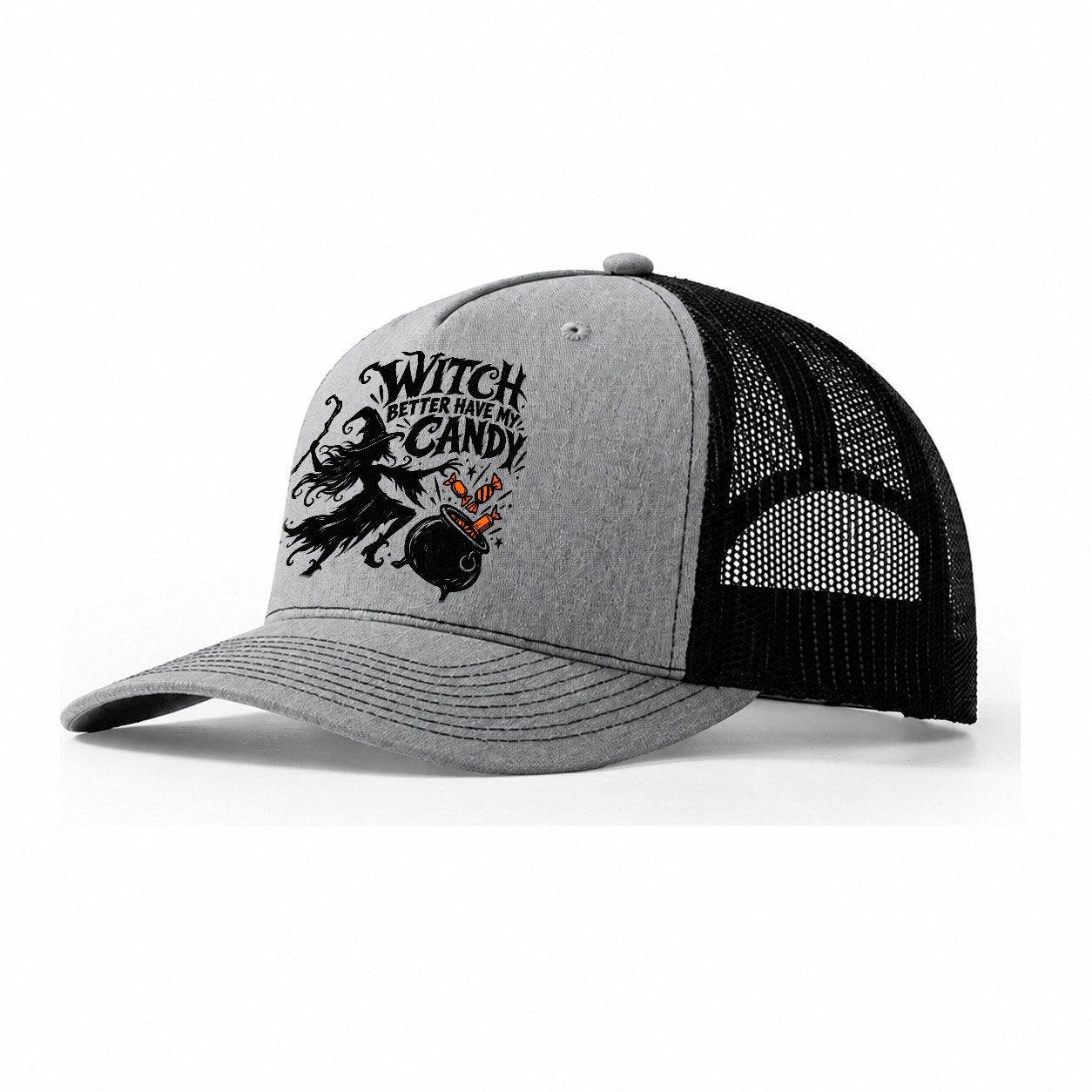 Witch Better Have My Candy Slogan Witch Magic Trucker Hat – Sport Grey Black