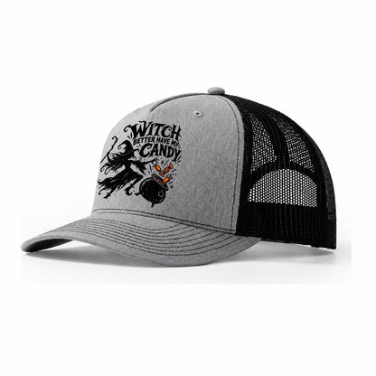 Witch Better Have My Candy Slogan Witch Magic Trucker Hat – Sport Grey Black