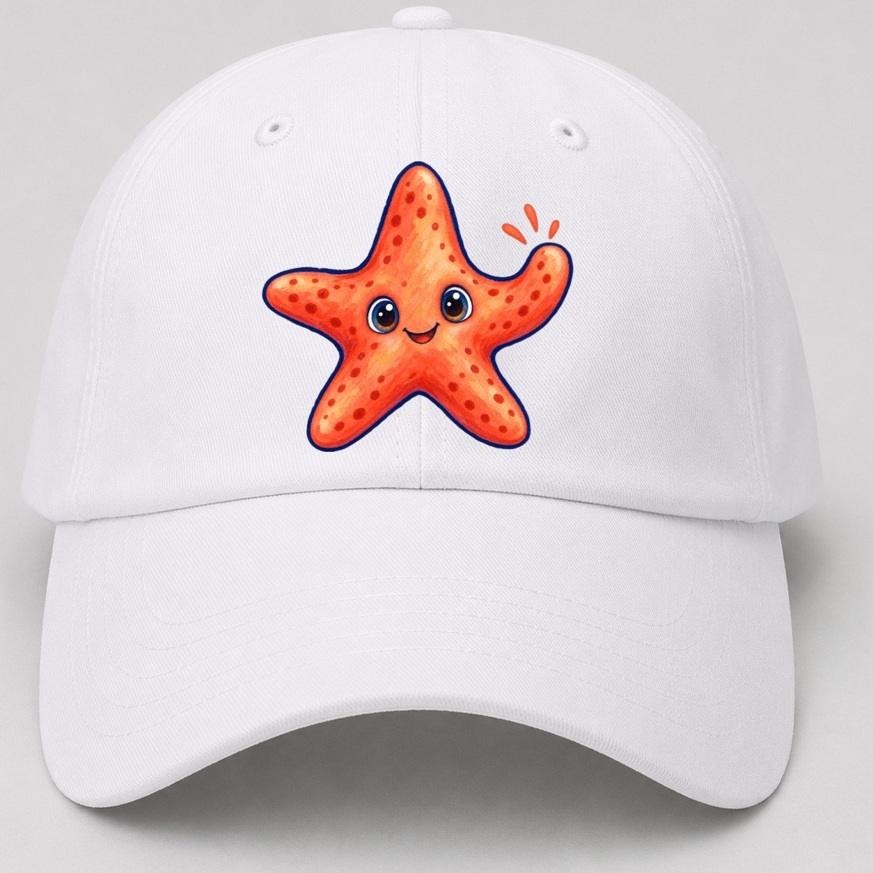Starfish Front Cheer Sea Sprite Baseball Cap – White
