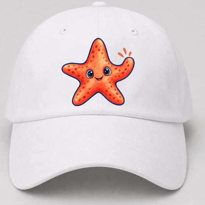 Starfish Front Cheer Sea Sprite Baseball Cap – White