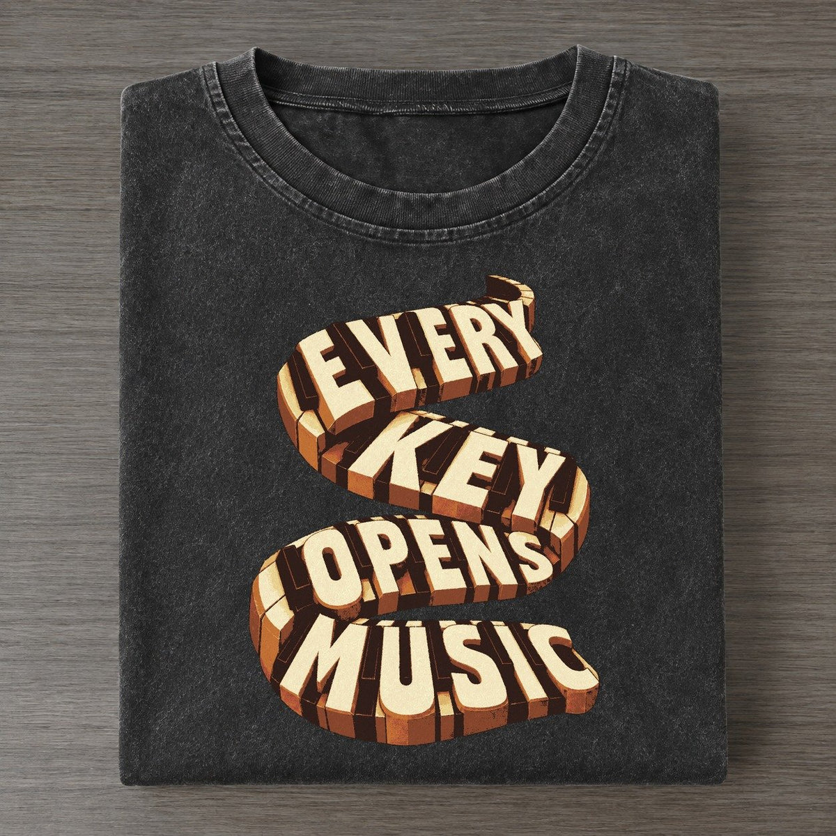 Piano Key Wave Letter Sculpture Vintage T-shirt – Black