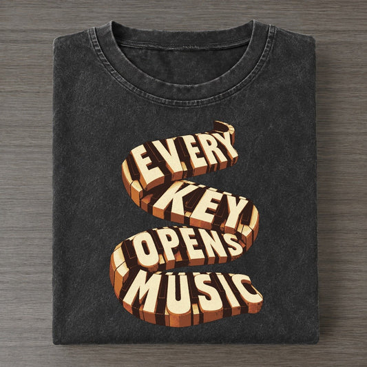 Piano Key Wave Letter Sculpture Vintage T-shirt – Black