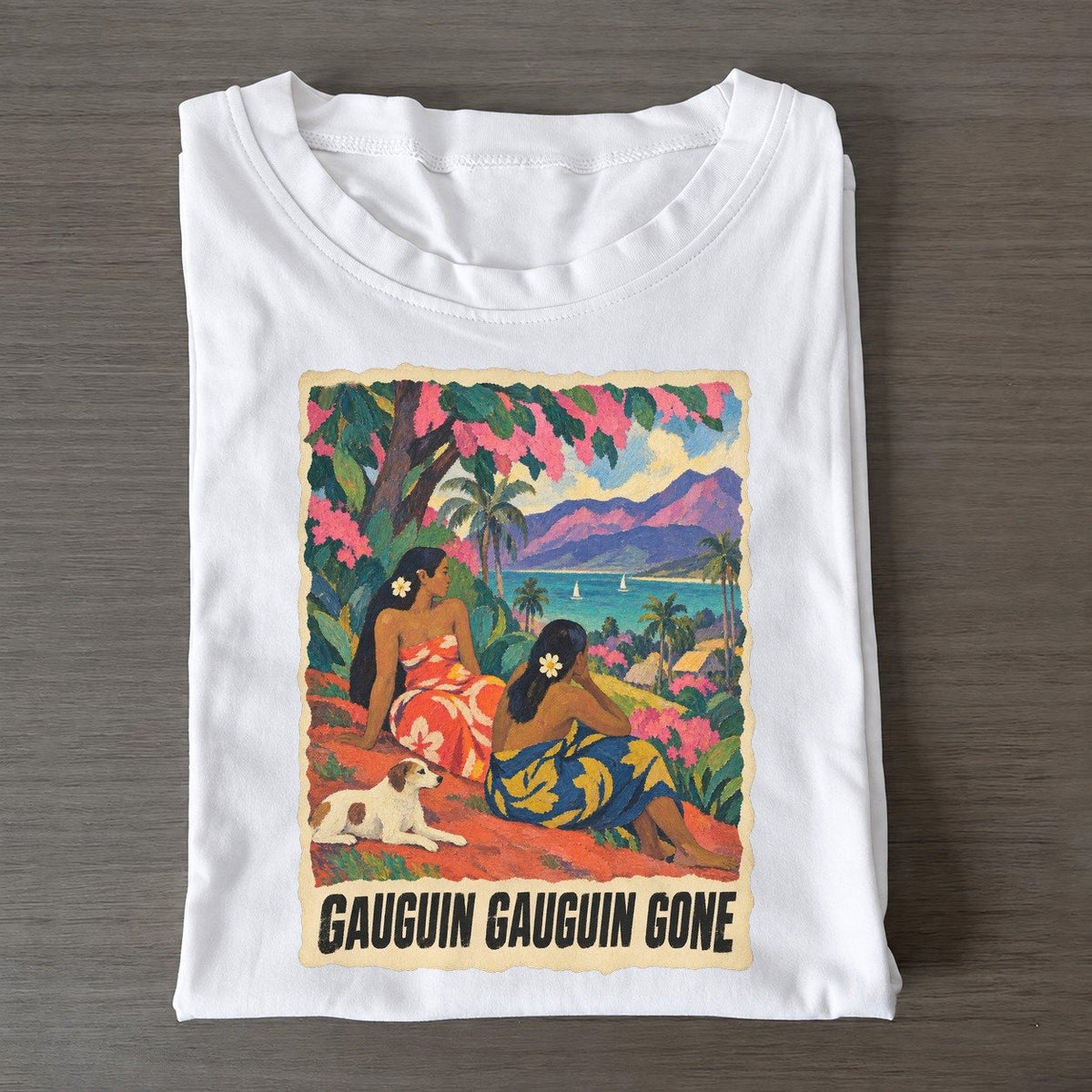 Gauguin Gauguin Gone Tropical Hillside Art Pun Classic T-shirt – White