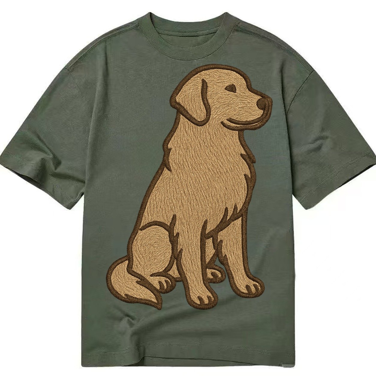 Golden Retriever Classic Golden Embroidered Sitting Pose Classic T-shirt – Army Green