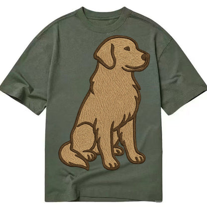 Golden Retriever Classic Golden Embroidered Sitting Pose Classic T-shirt – Army Green