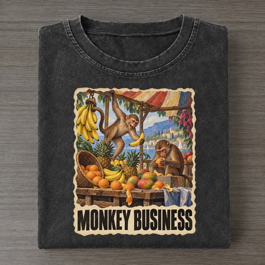 Monkey Monkey Business Animal Puns Vol. 2 Vintage T-shirt – Black