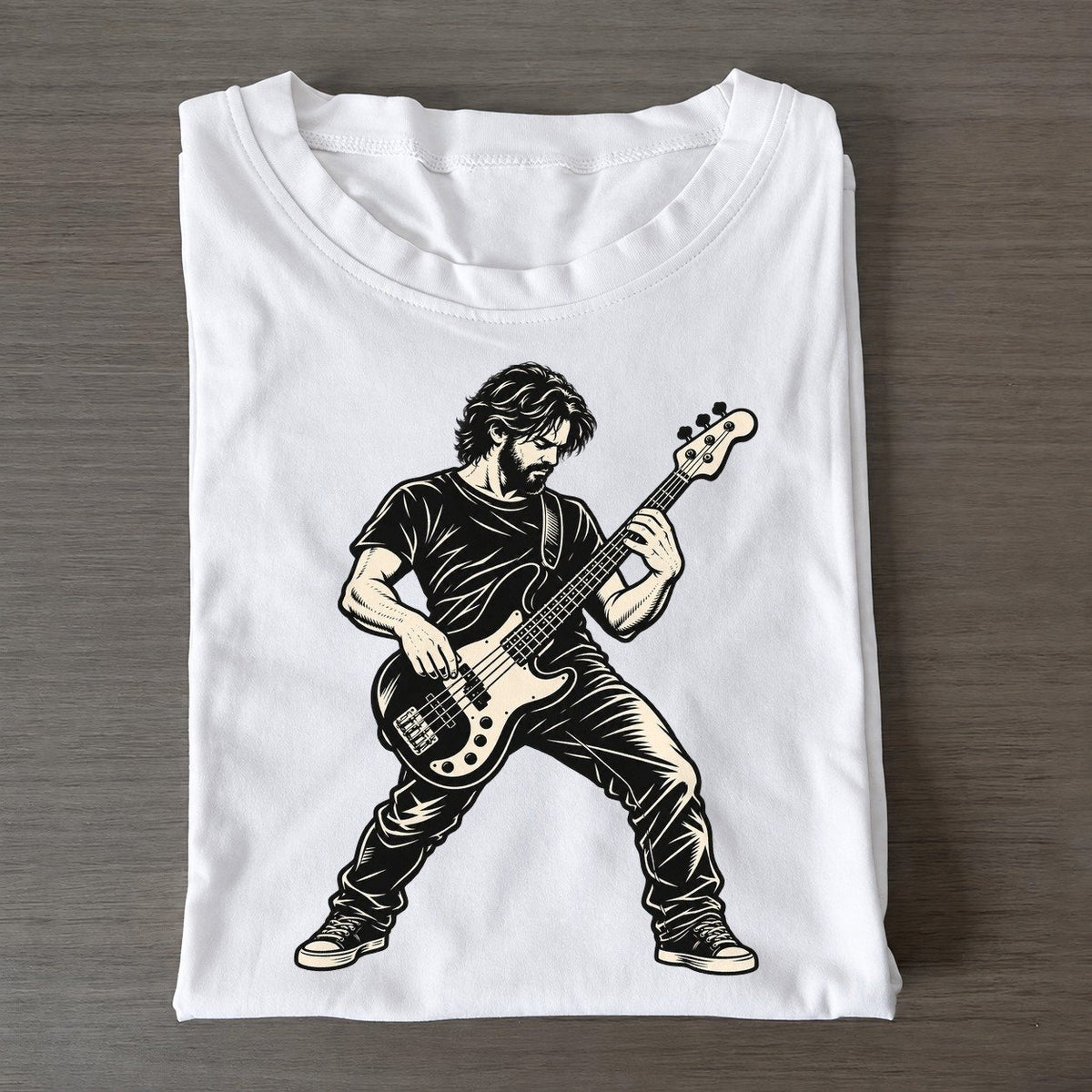 Bass Guitar Sliding Run Global Music Ink Figures Classic T-shirt – White