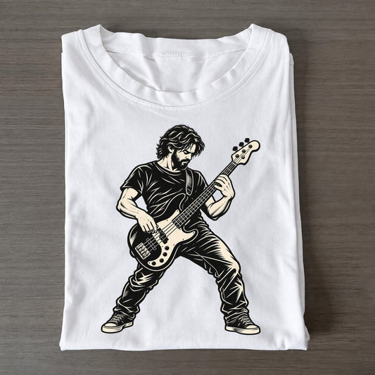 Bass Guitar Sliding Run Global Music Ink Figures Classic T-shirt – White
