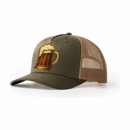 Beer Mug Frosted Mug With Foam Head Trucker Hat – Olive-Khaki