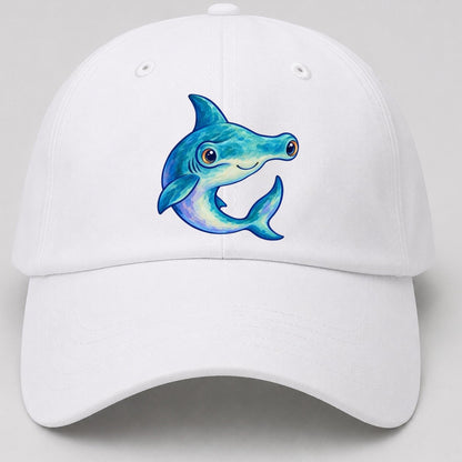 Hammerhead Shark Crescent Turn Sea Sprite Baseball Cap – White
