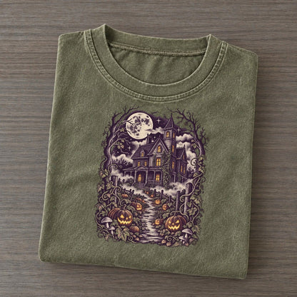 Pumpkin Patch Farmhouse Midnight Haunt Vintage T-shirt – Army Green