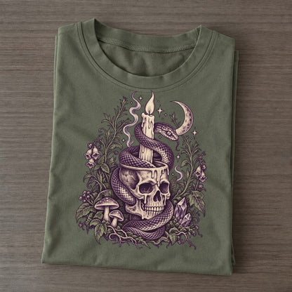 Snake Skull Candle Midnight Haunt Classic T-shirt – Army Green