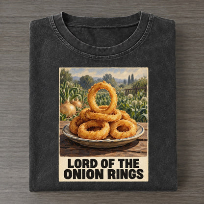 Lord Of The Onion Rings Painted Pop Culture Pun Vintage T-shirt – Black