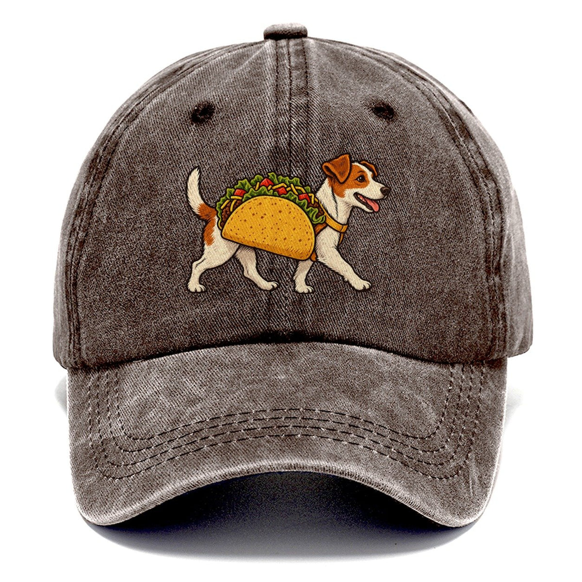 One Jack Russell Terrier In Halloween Costume Taco Costume With Lettuce And Tomato Felt Bits Halloween Dog Parade Classic Cap – Brown