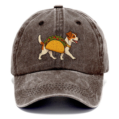One Jack Russell Terrier In Halloween Costume Taco Costume With Lettuce And Tomato Felt Bits Halloween Dog Parade Classic Cap – Brown