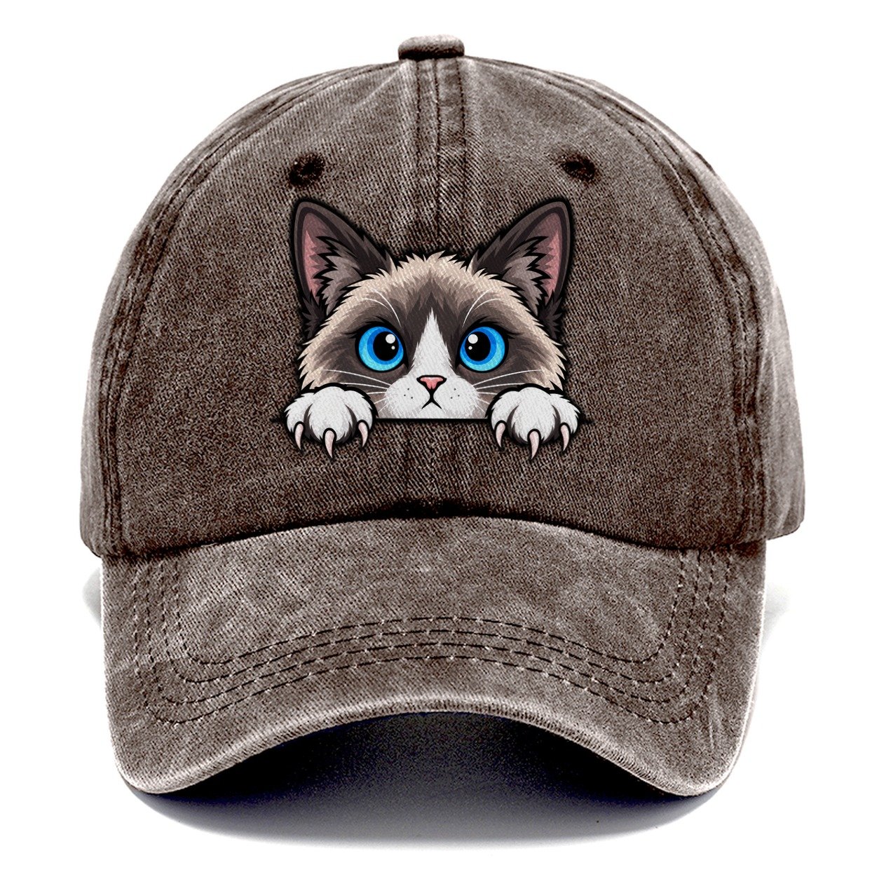 Snowshoe Cat Peeking Peeking Cats Classic Cap – Brown