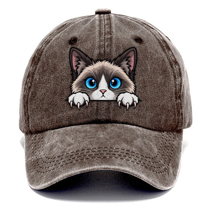 Snowshoe Cat Peeking Peeking Cats Classic Cap – Brown
