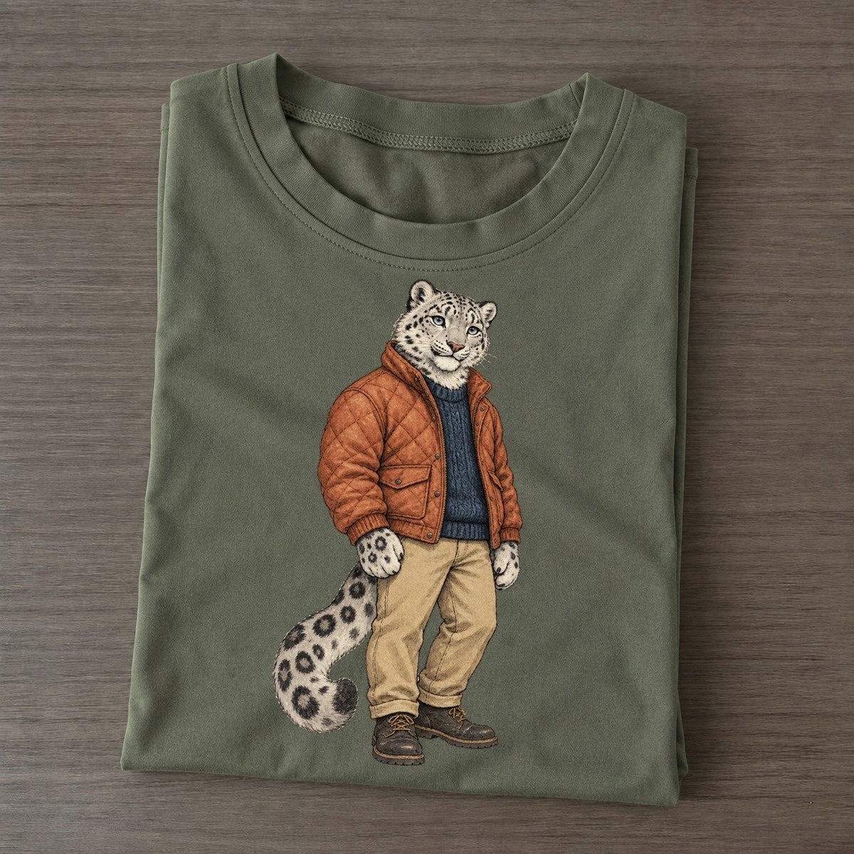 Snow Leopard Wardrobe Portrait Wild Wardrobe Portraits Classic T-shirt – Army Green