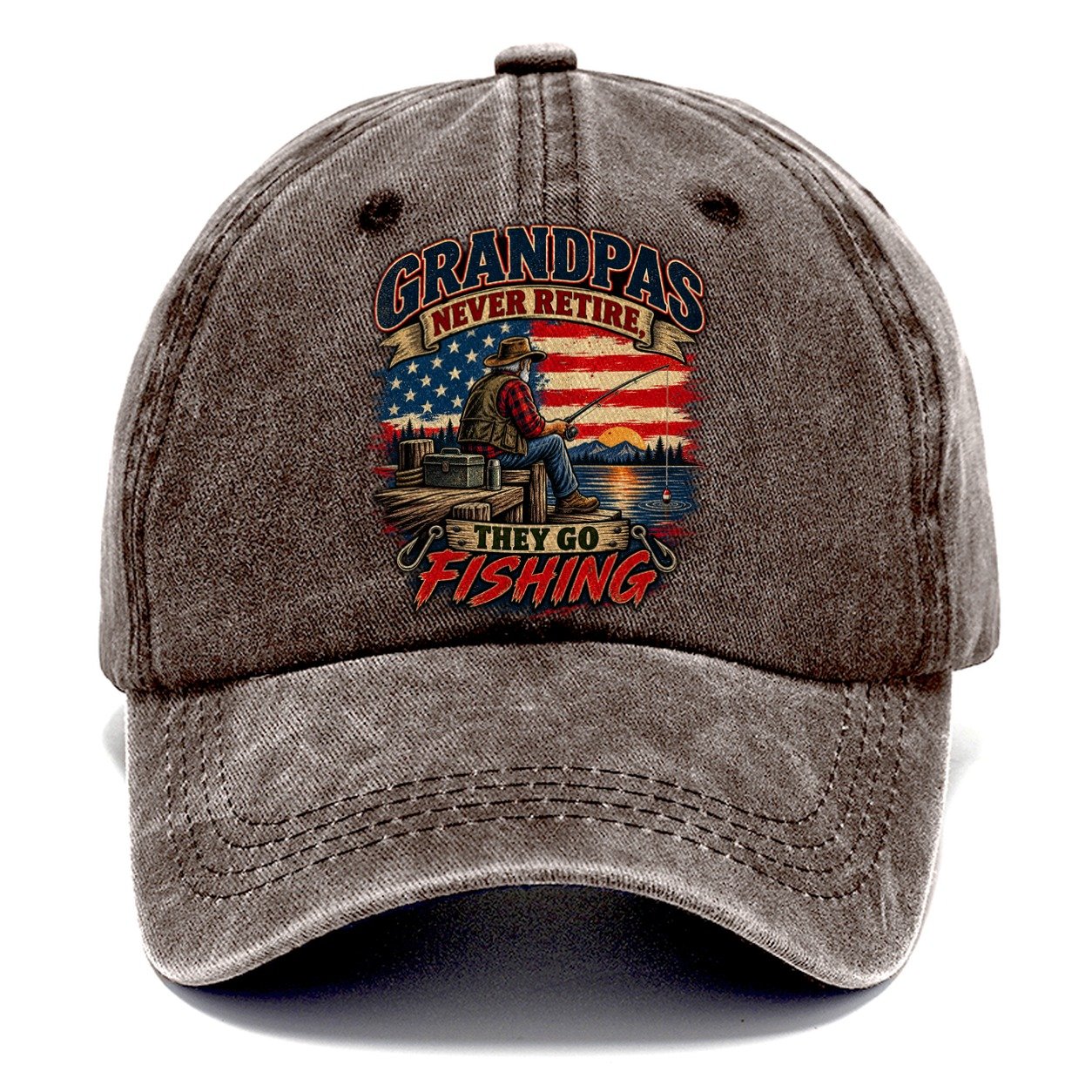 Grandpas Never Retire They Go Fishing Old Man Strong Classic Cap – Brown