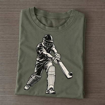 Cricket Batter Cover Drive Global Sports Ink Figures Classic T-shirt – Army Green