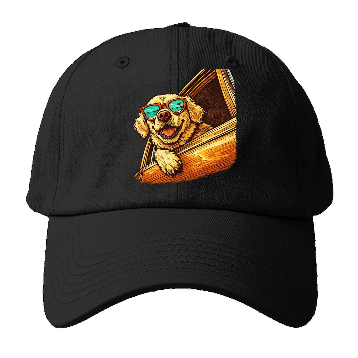 Golden Retriever Shades Road Trip Baseball Cap – Black