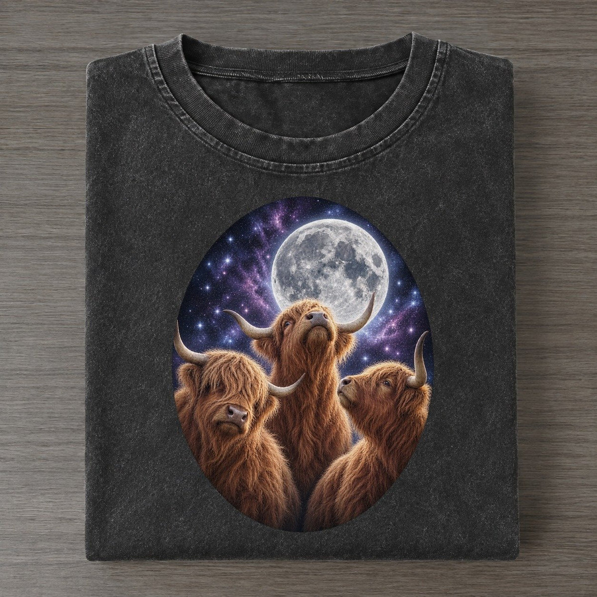 Highland Cows Under The Moon Moon Choir Vintage T-shirt – Black