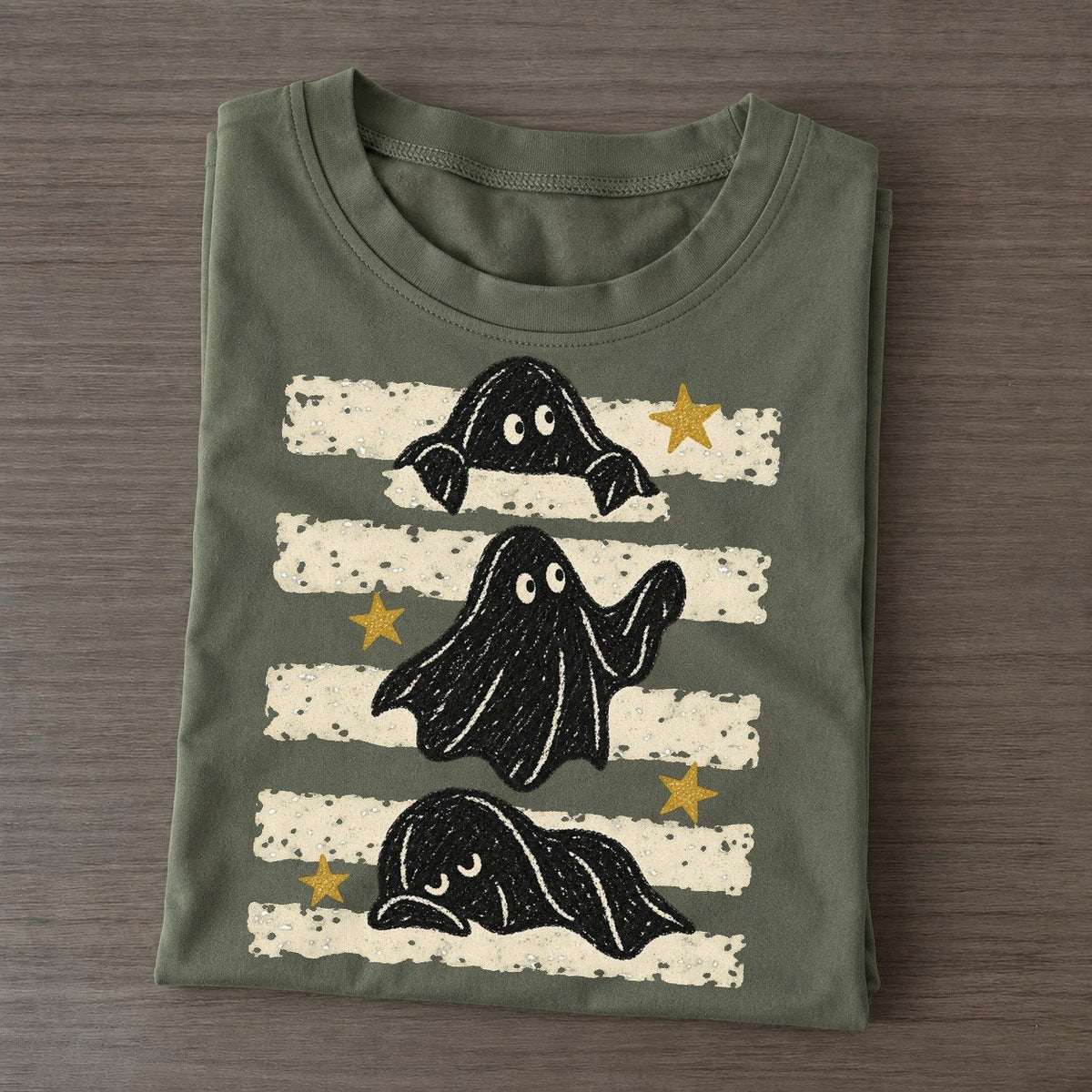 Chalk Ghosts Night Stripes Classic T-shirt – Army Green