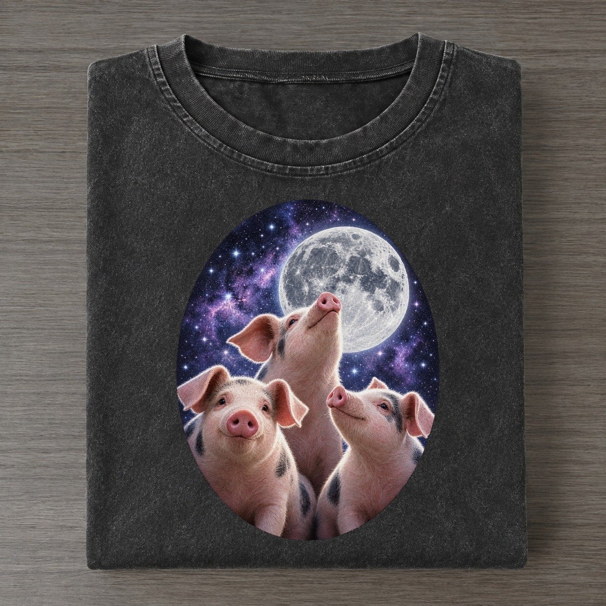 Pigs Under The Moon Moon Choir Vintage T-shirt – Black