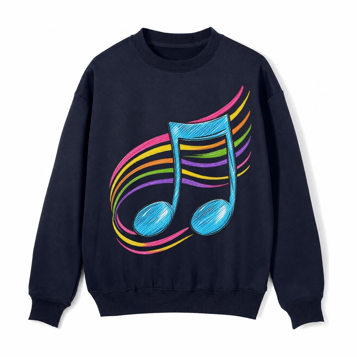 Musical Notes Headwear Fleece Sweatshirt – Navy Blue