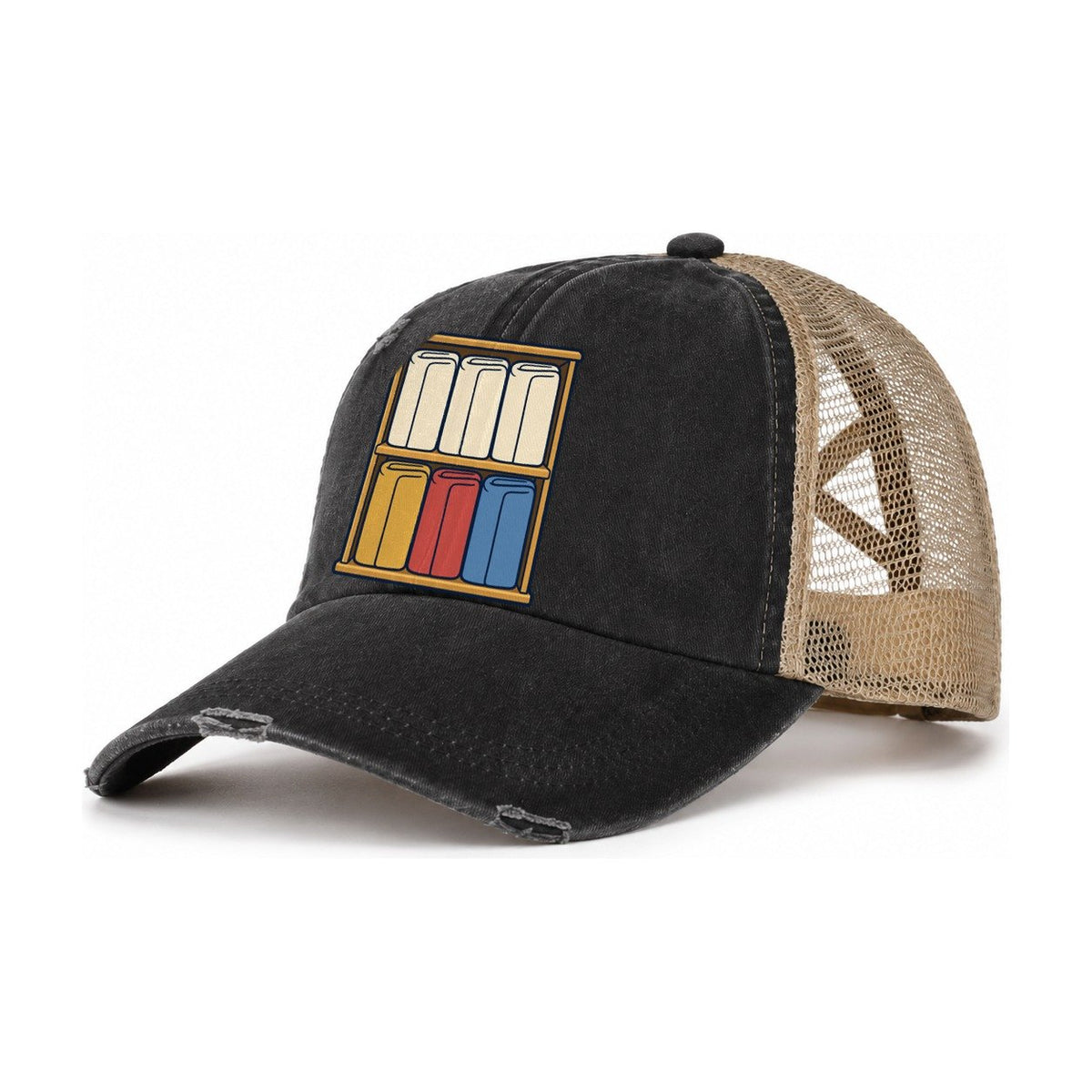 Colour Sorted Shelf Sewing And Quilting Women's Ponytail Trucker Hat – Washed Black Khaki