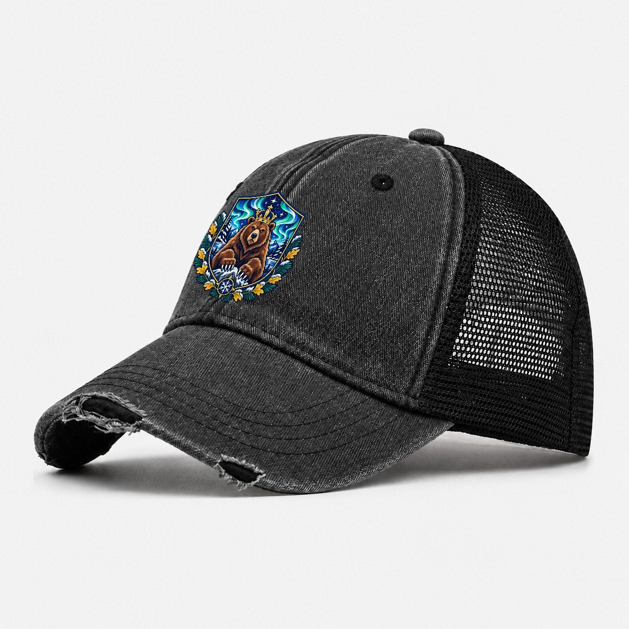 Finland Heraldic Crest Country Logos Washed Trucker Hat – Black