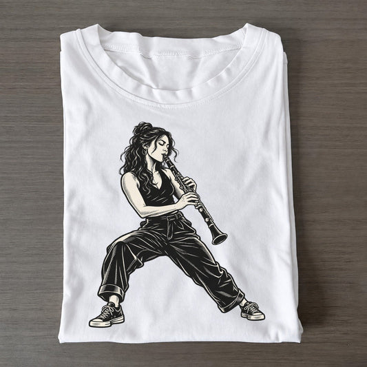 Clarinetist Warm Low Note Global Music Ink Figures Classic T-shirt – White