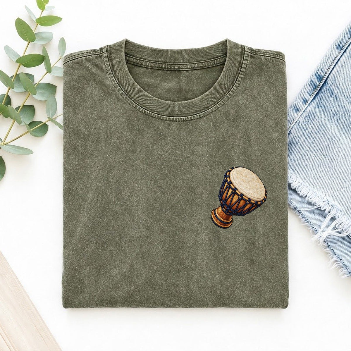 Djembe Rope Goblet Left Chest Thread Signatures II Left Chest Vintage T-shirt – Army Green
