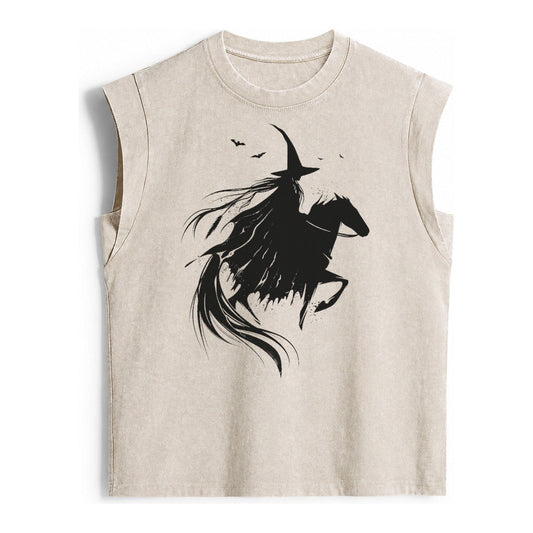 Witch On Horse Vintage Washed Tank – Beige