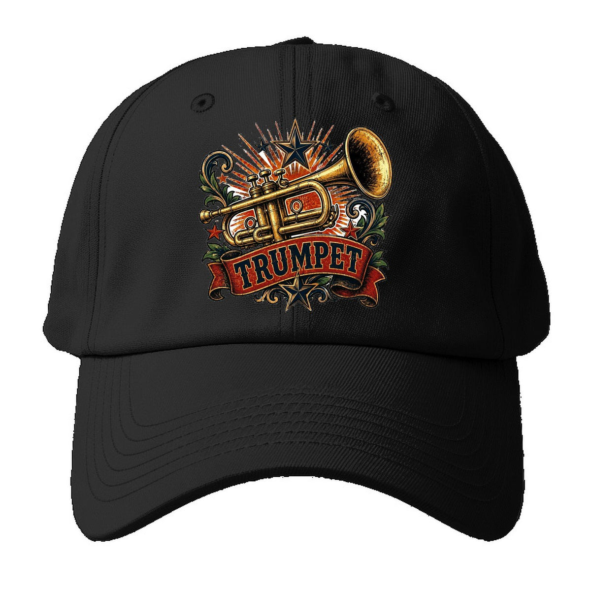 Vintage Trumpet Banner Baseball Cap – Black