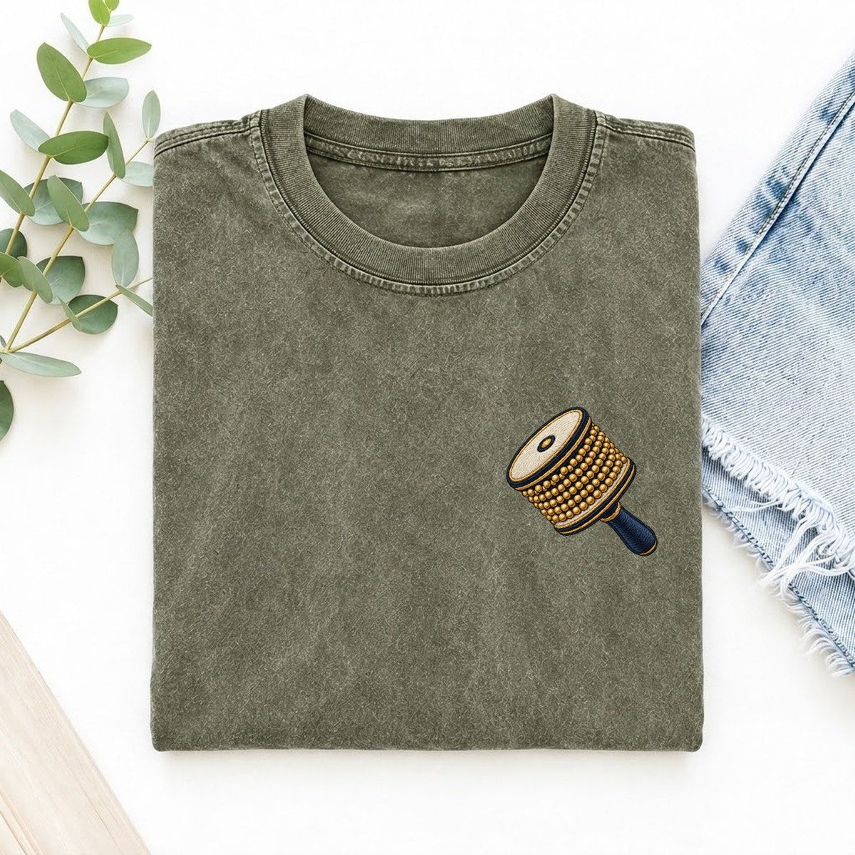Cabasa Bead Roll Left Chest Vintage T-shirt – Army Green