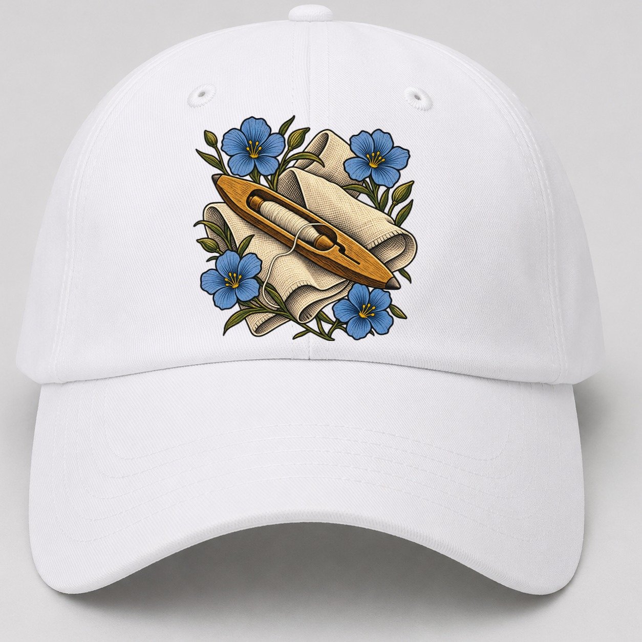 Ulster Linen Shuttle And Flax Uk Culture Heritage Baseball Cap – White