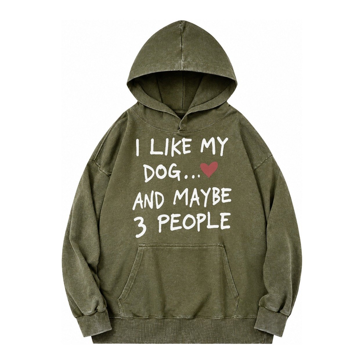 Dog Maybe 3 People Vintage Washed Hoodie – Army Green