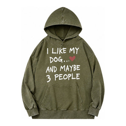 Dog Maybe 3 People Vintage Washed Hoodie – Army Green