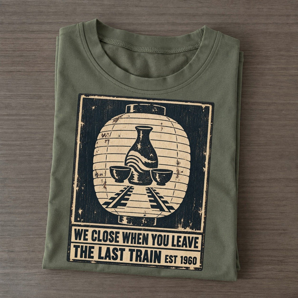Last Train Bar Izakaya Rules Classic T-shirt – Army Green