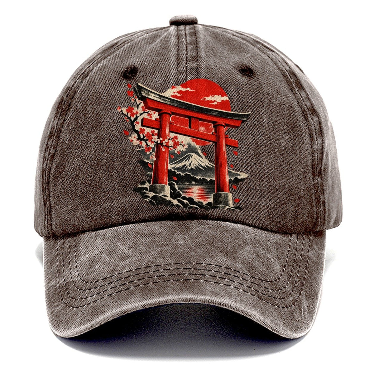 Torii Gate Mount Fuji Blossoms Classic Cap – Brown
