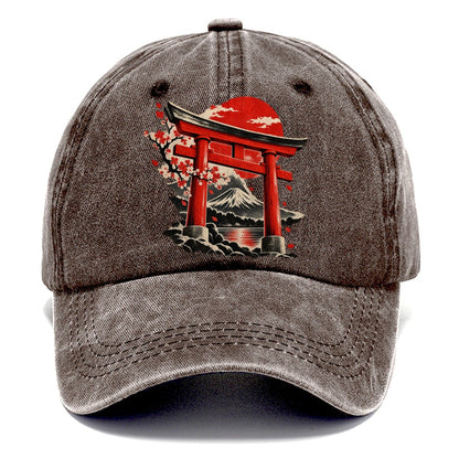 Torii Gate Mount Fuji Blossoms Classic Cap – Brown