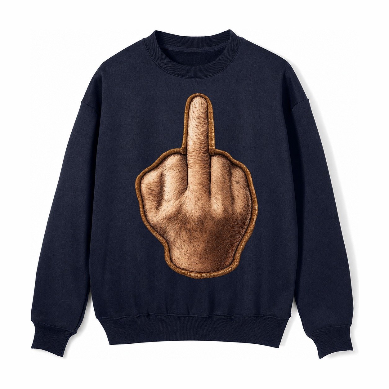 Middle Finger Hand Gesture In Skin Tone Attitude Fleece Sweatshirt – Navy Blue