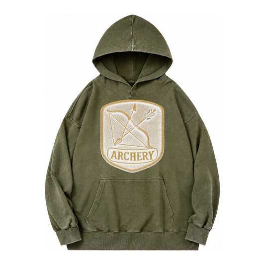 Bow And Arrow Crossed Archery Enthusiast Vintage Washed Hoodie – Army Green