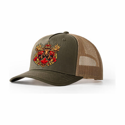 Canada Heraldic Crest Country Logos Trucker Hat – Olive Khaki