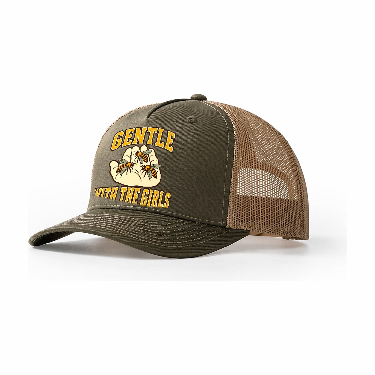 Gentle With The Girls Beekeeping Trucker Hat – Olive Khaki