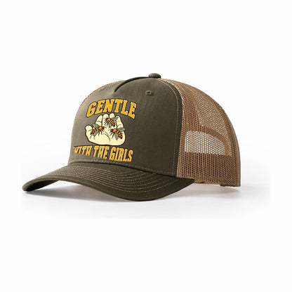 Gentle With The Girls Beekeeping Trucker Hat – Olive Khaki