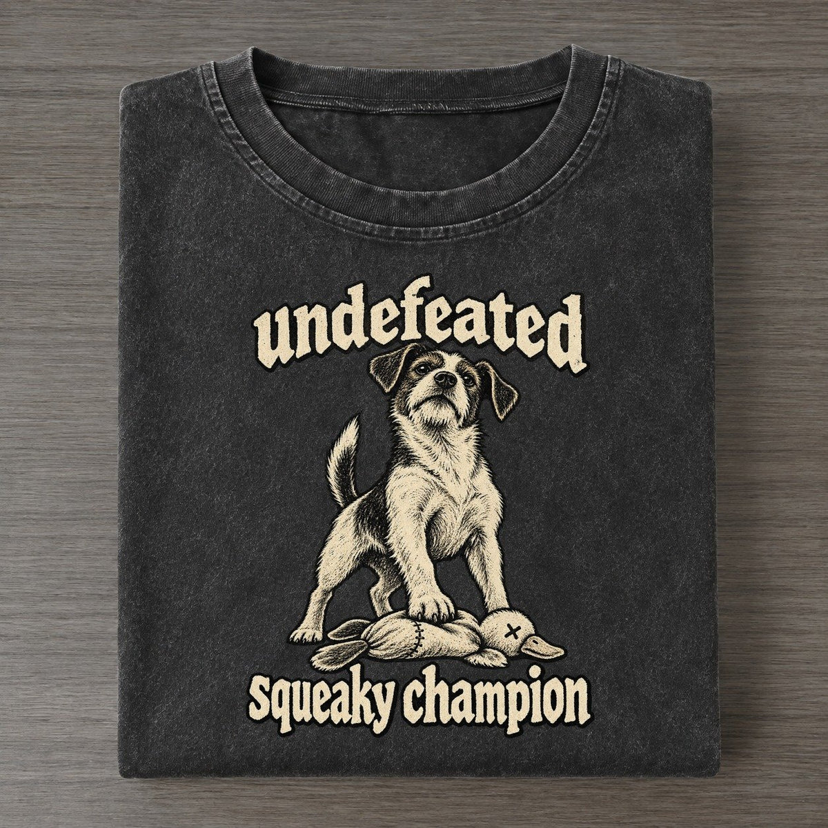 A Dog Standing Over A Flattened Squeaky Toy With One Paw On It Head Raised Bark For Me Vintage T-shirt – Black