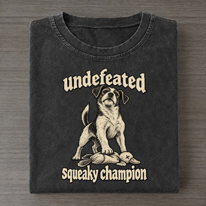 A Dog Standing Over A Flattened Squeaky Toy With One Paw On It Head Raised Bark For Me Vintage T-shirt – Black